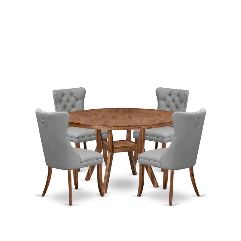 5-Pc Kitchen Table Set with 4 Light Gray Dining Chairs