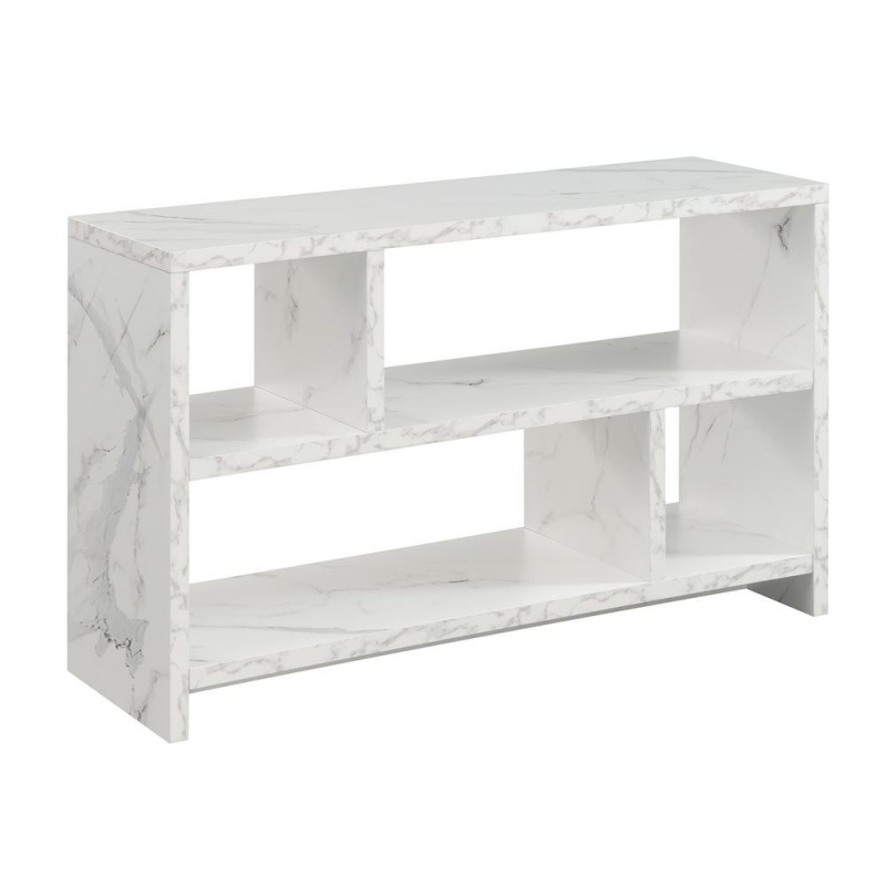 Northfield Tv Stand Console With Shelves -White Faux Marble