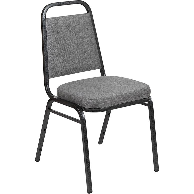 Hercules Series Trapezoidal Back Stacking Banquet Chair With 2.5" Thick Seat In Gray Fabric - Silver Vein Frame