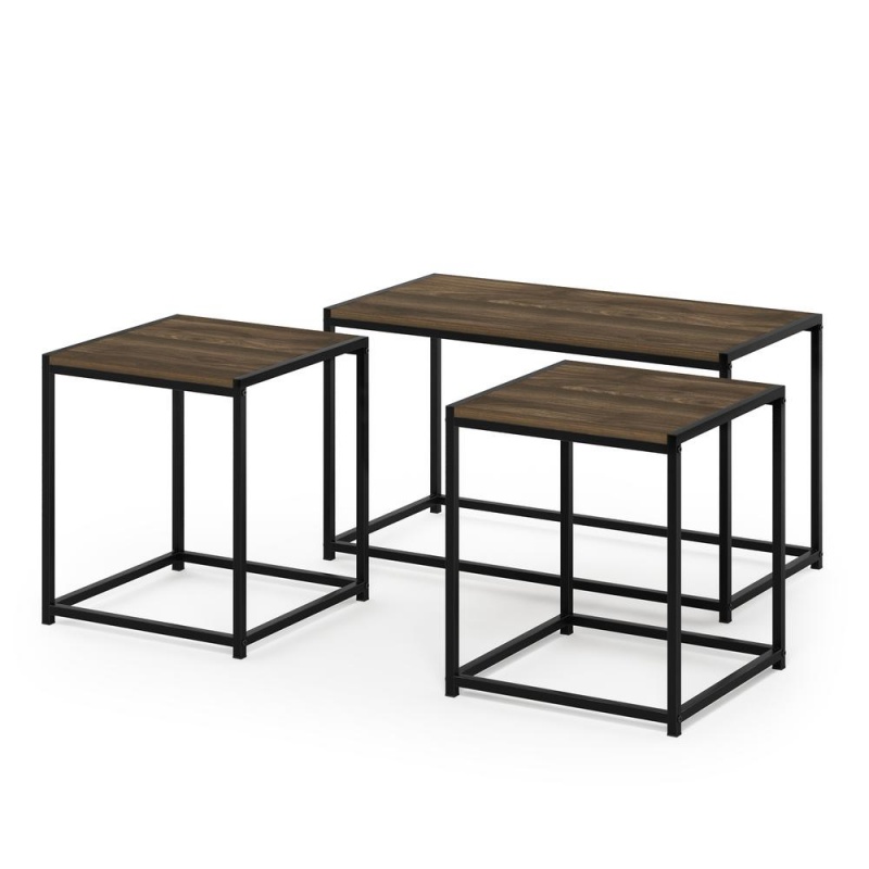 Furinno Camnus Modern Living Room Table Set With One Coffee Table And Two End Tables, Columbia Walnut