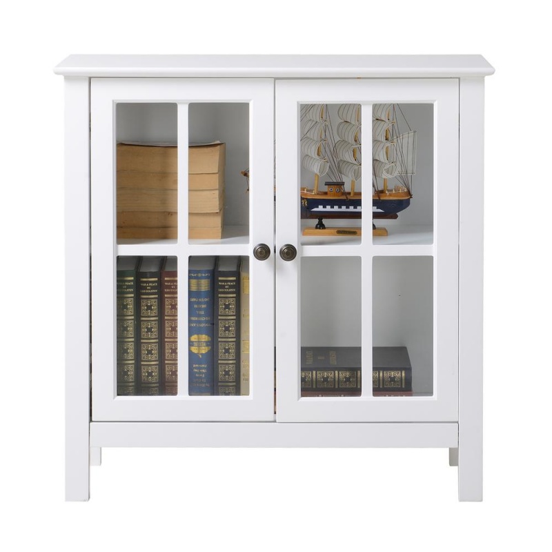 White Glass Door Accent And Display Cabinet