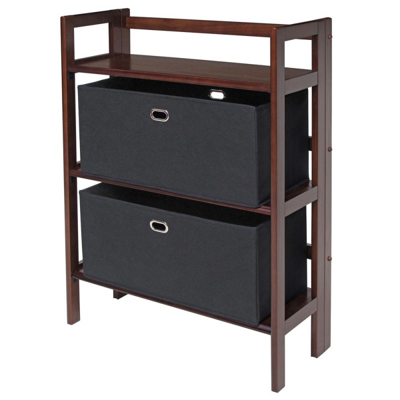 Winsome Wood Torino 3-Pc Folding Bookcase Set with Fabric Basket