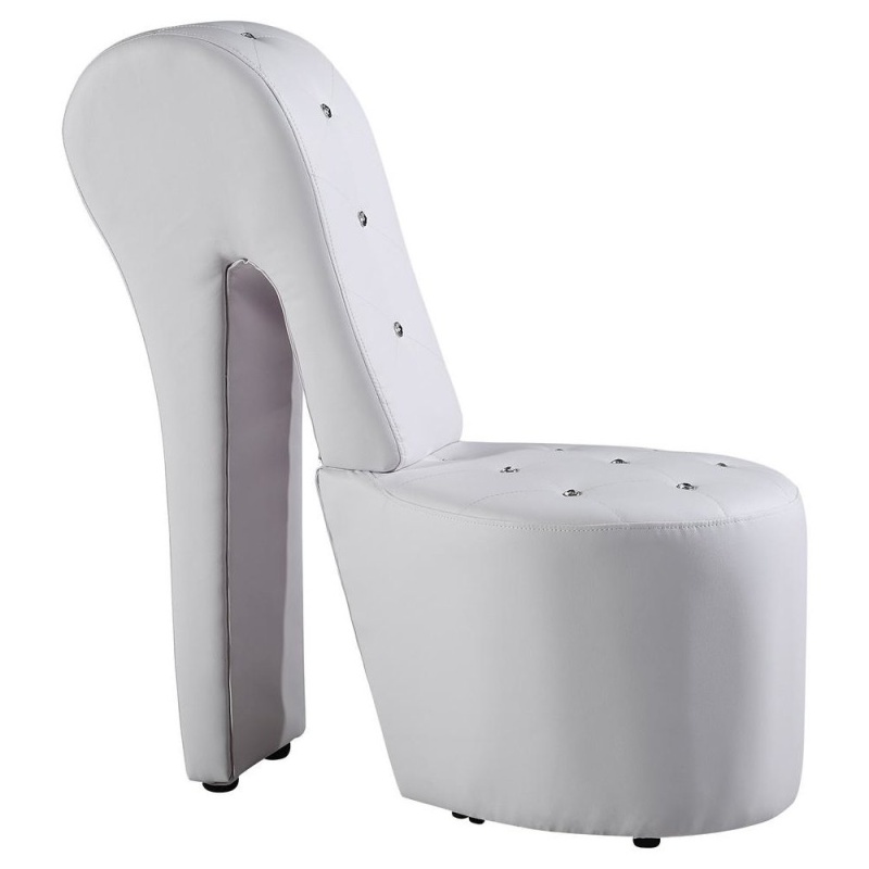 Best Master High Heel Faux Leather Crystal Studs Shoe Chair In White