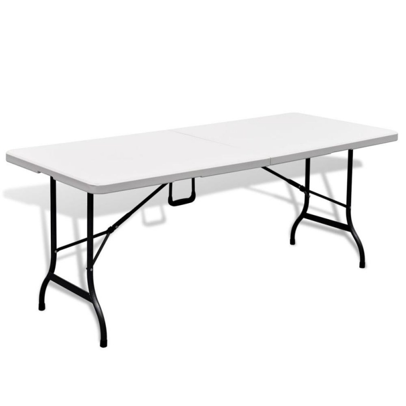 Vidaxl Folding Garden Table With 2 Benches 70.9" Steel And Hdpe White 3600