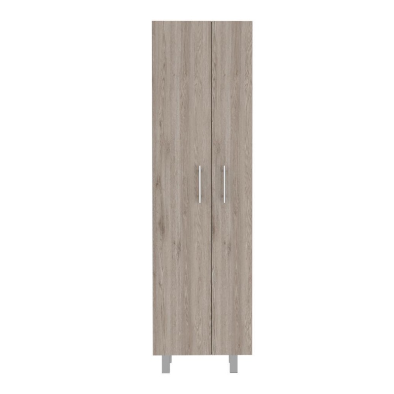 Depot E-Shop Bacoa Cleaning Cabinet, Five Shelves, Two-Door Cabinet, Four Legs- Light Grey/White. For Kitchen Room