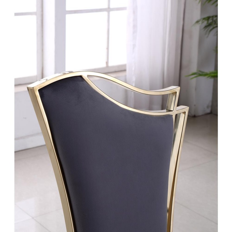 Velvet Side Chair Set Of 2, Stainless Steel Gold Legs, Dark Gray