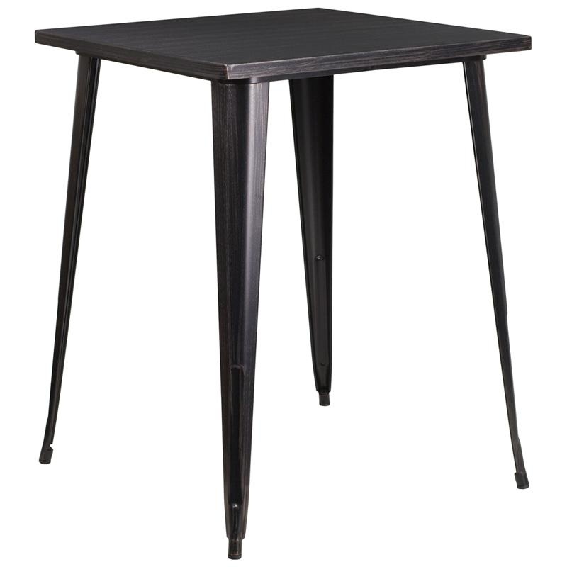 31.5" Square Black-Antique Gold Metal Indoor-Outdoor Bar Height Table