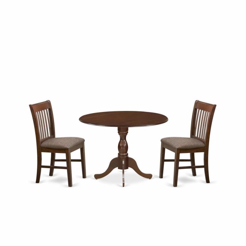 East West Furniture Dmnf3-Mah-C 3 Piece Kitchen Table Set - Mahogany Dinning Table And 2 Mahogany Linen Fabric Kitchen Chairs With Slatted Back - Mahogany Finish