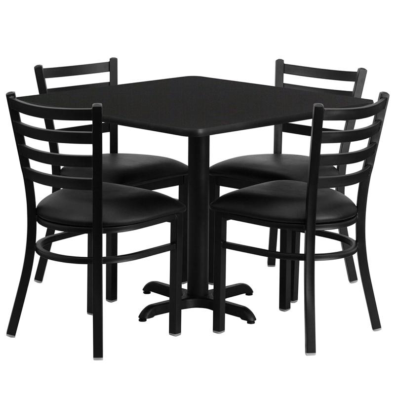36'' Black Table Set With X-Base And 4 Metal Chairs