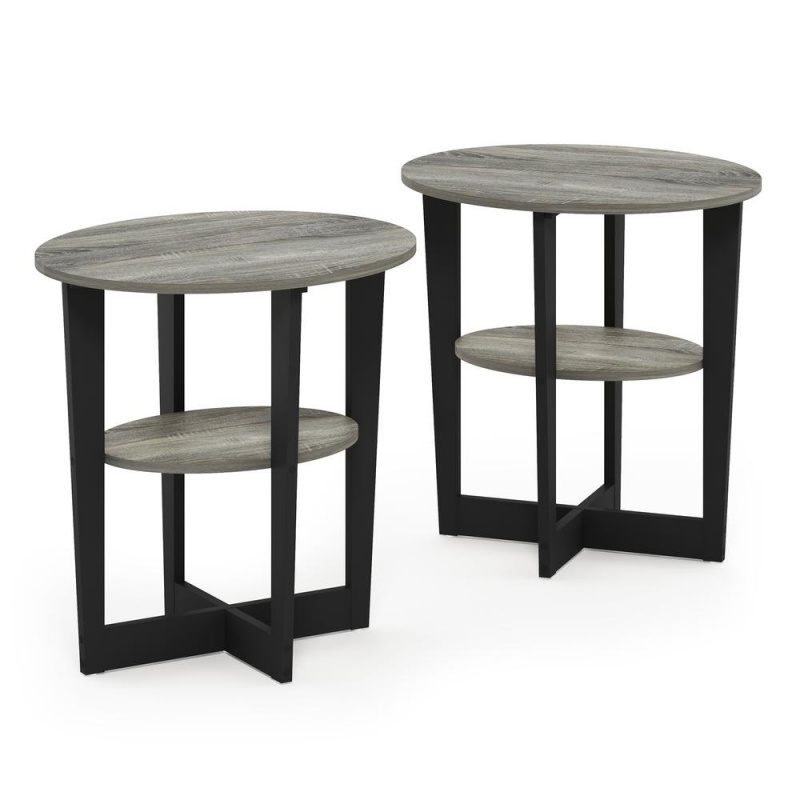 Furinno Jaya Oval End Table, Set Of Two, French Oak Grey/Black