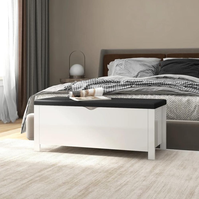 High-Gloss White Storage Box with Cushion