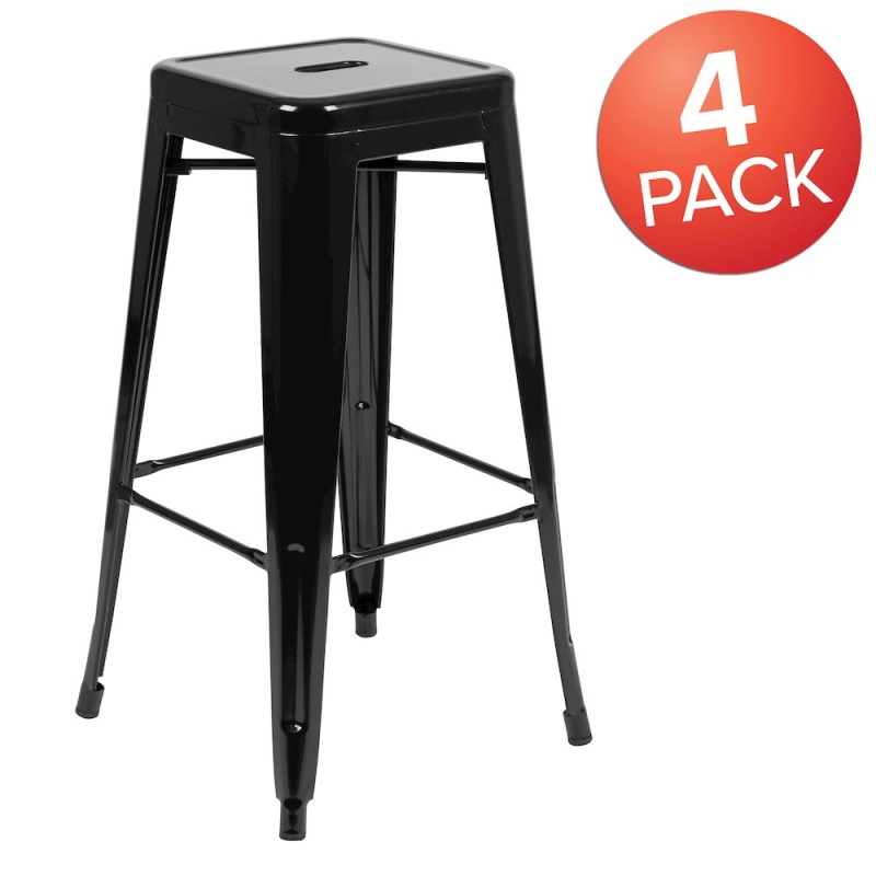 Modern Industrial Metal Stool in Black
