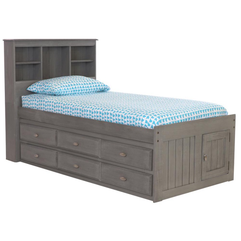 Os Home And Office Furniture Model Solid Pine Twin Captains Bookcase Bed With 6 Drawers In Charcoal Gray