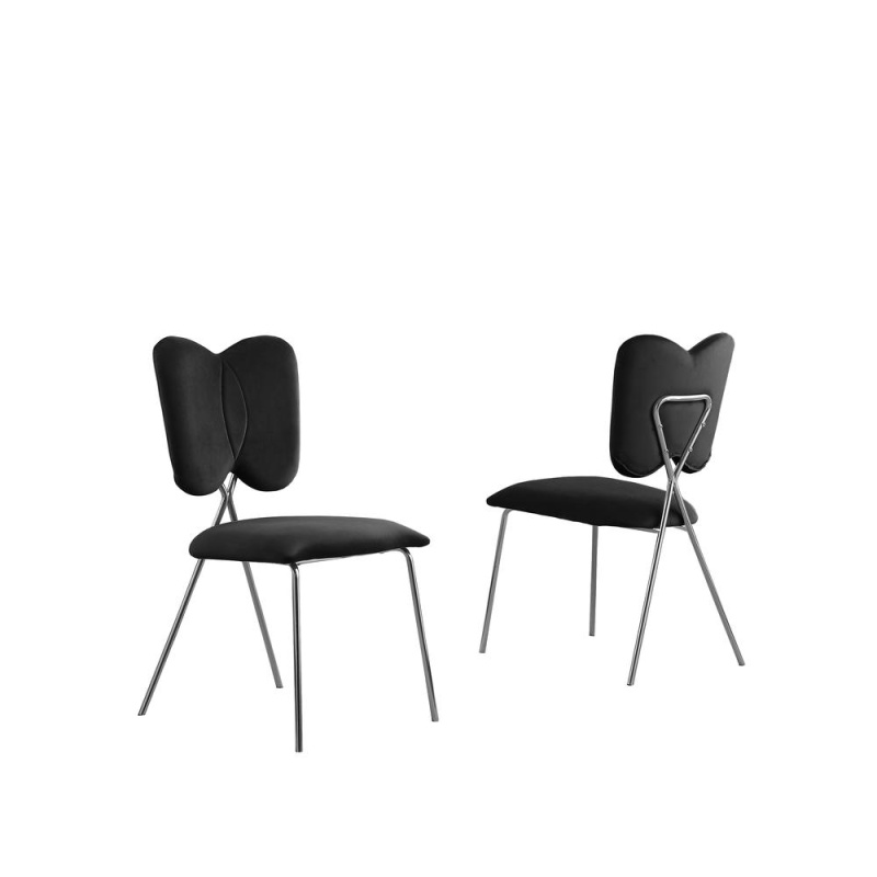 Set Of 4, Black Velvet Guest Side Chair With Wingback, Chrome