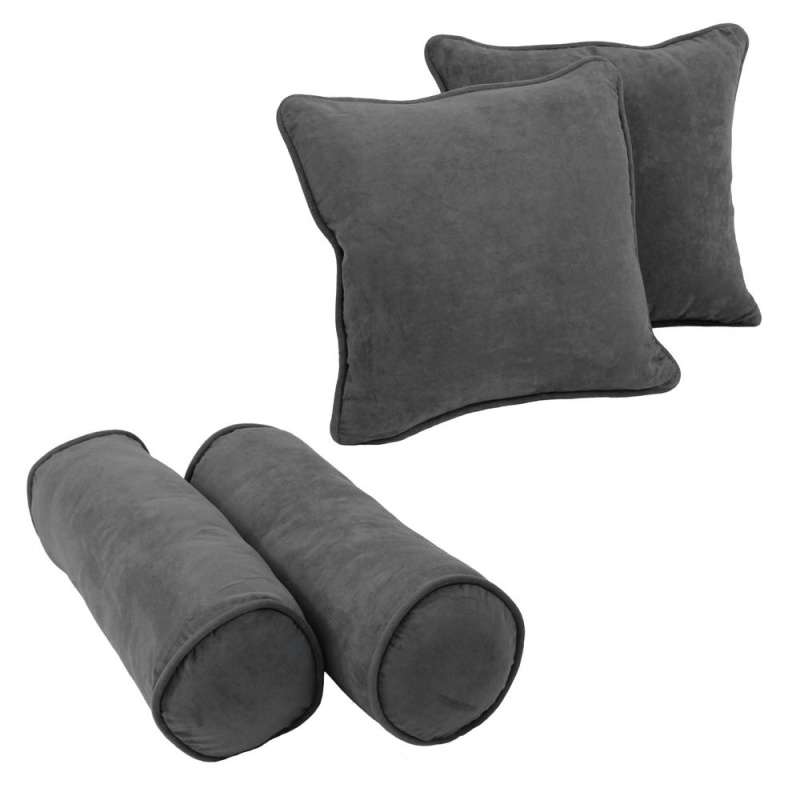 Double-Corded Solid Microsuede Throw Pillows With Inserts (Set Of 4) 9818-Cd-S4-Ms-Gy