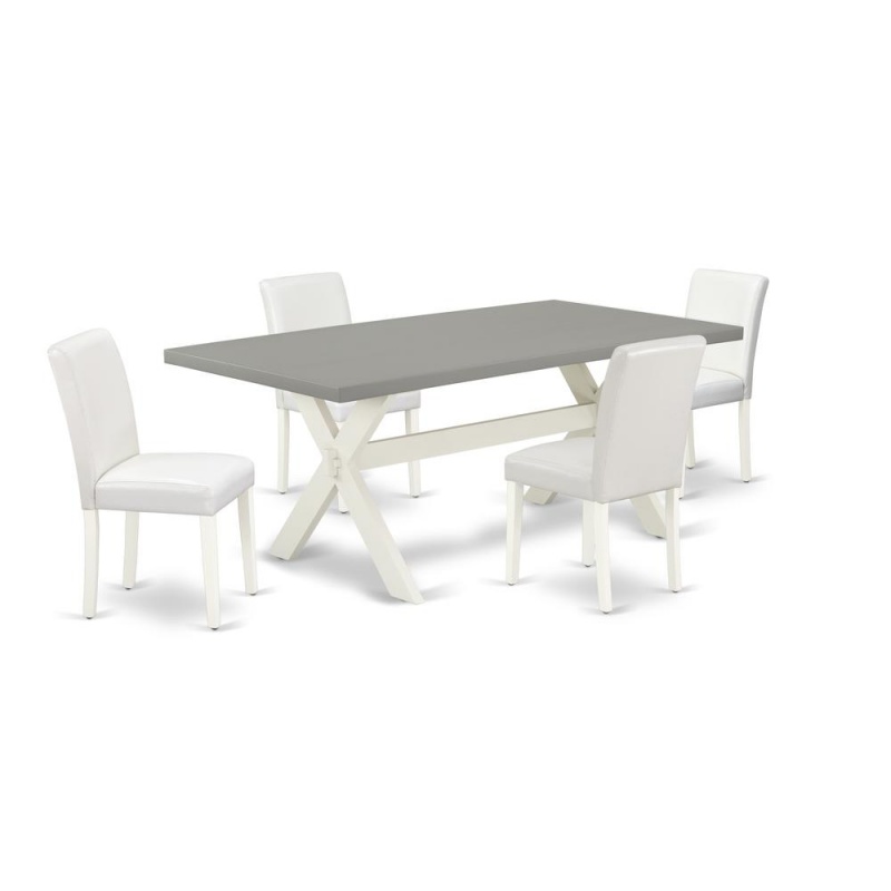 East West Furniture X097ab264-5 5-Piece Stylish Dining Room Table Set An Excellent Cement Color Dining Room Table Top And 4 Lovely Pu Leather Kitchen Parson Chairs With Stylish Chair Back, Linen White