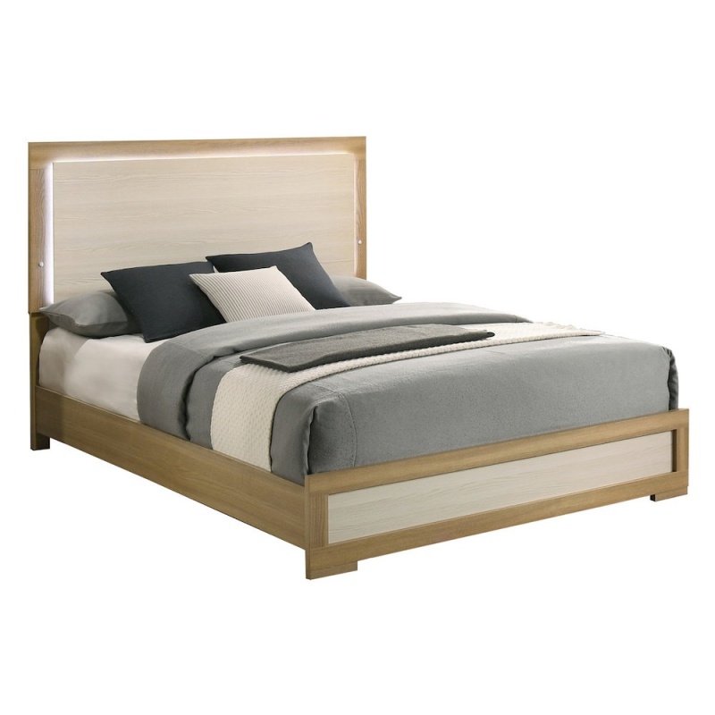 Beige Wood Queen Size Panel Bed