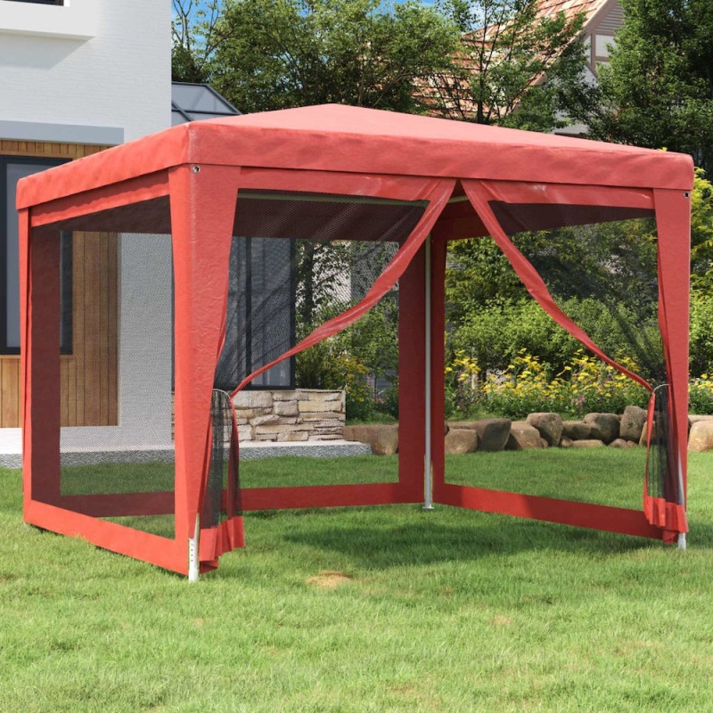 Party Tent With 4 Mesh Sidewalls Red 9.8'X9.8' Hdpe