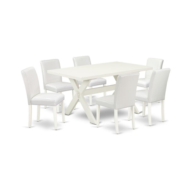East West Furniture X026ab264-7 7-Piece Beautiful Modern Dining Table Set An Excellent Linen White Rectangular Table Top And 6 Beautiful Pu Leather Parson Dining Chairs With Stylish Chair Back, Linen