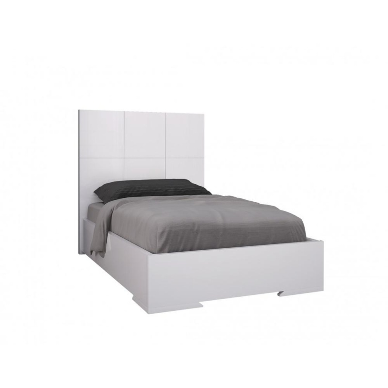 Anna Bed Twin, Squares Design In Headboard, High Gloss White