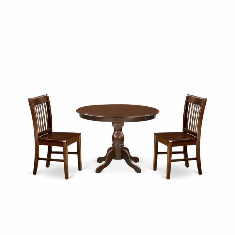 3 Piece Modern Dining Table Set with 2 Mahogany Chairs