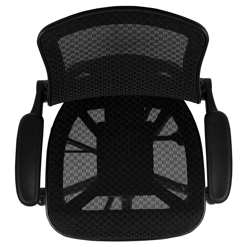 Mid-Back Transparent Black Mesh Drafting Chair With Black Frame And Flip-Up Arms