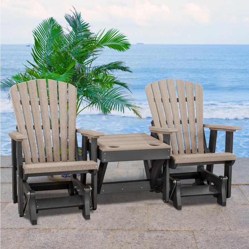 Os Home And Office Model 515Wwbk-K Double Glider With Center Table In Weatherwood With A Black Base, Made In The Usa