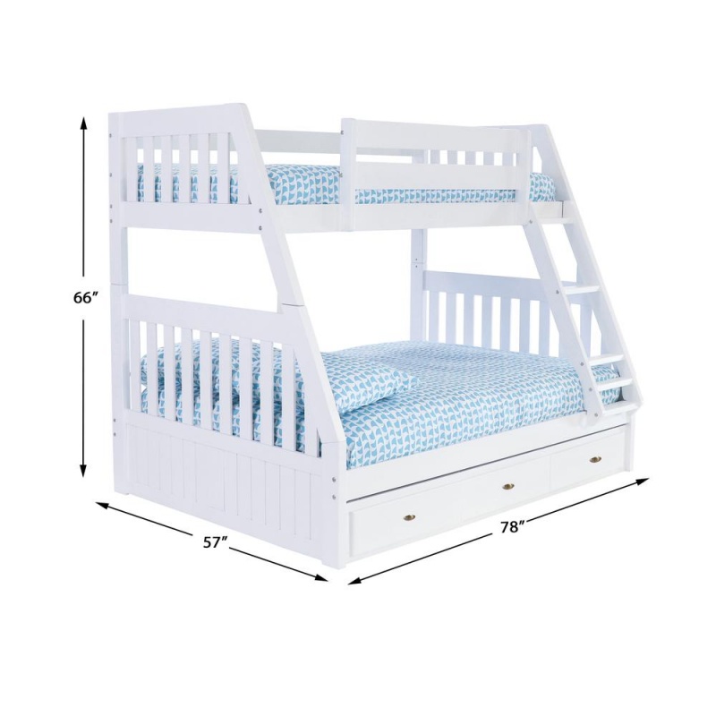 Os Home And Office Furniture Model Solid Pine Twin Over Full Bunk Bed With Three Drawers In Casual White