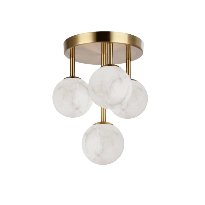 4 Light Aged Brass Flush Mount W/ Alabaster Glass
