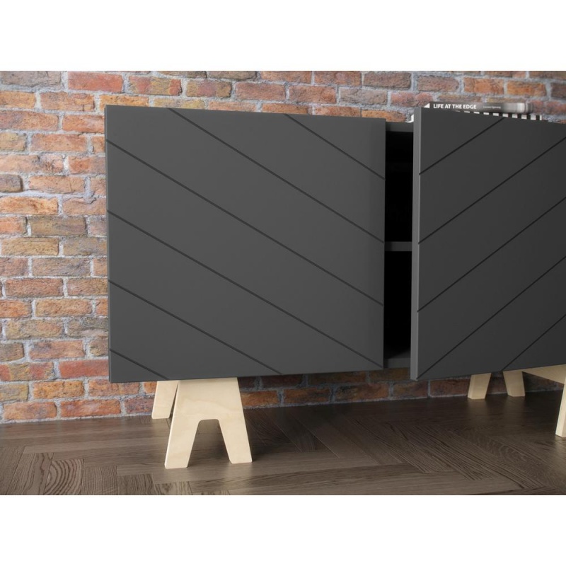 Nexera Runway Tv Stand, 72-Inch, Charcoal Grey And Birch Plywood
