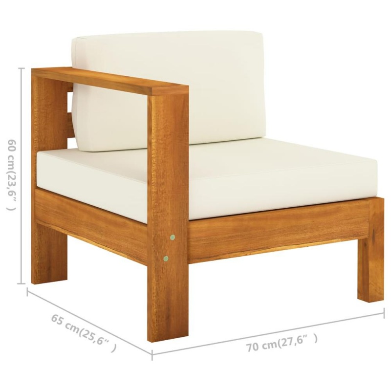Vidaxl Middle Sofa With 1 Armrest Cream White Solid Acacia Wood 0640