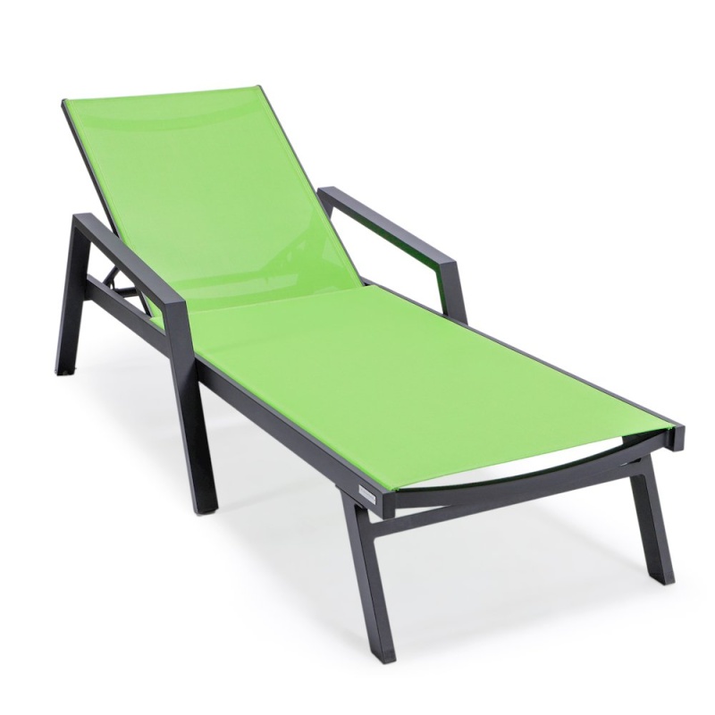 Marlin Patio Chaise Lounge Chair With Armrests In Black Aluminum Frame