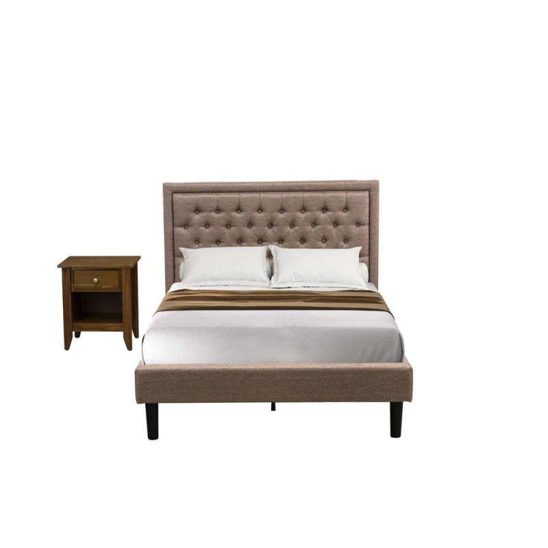 Kd16f-1Ga08 2 Pc Full Bed Set - Platform Bed Dark Khaki Headboard With 1 Wood Night Stand - Black Finish Legs