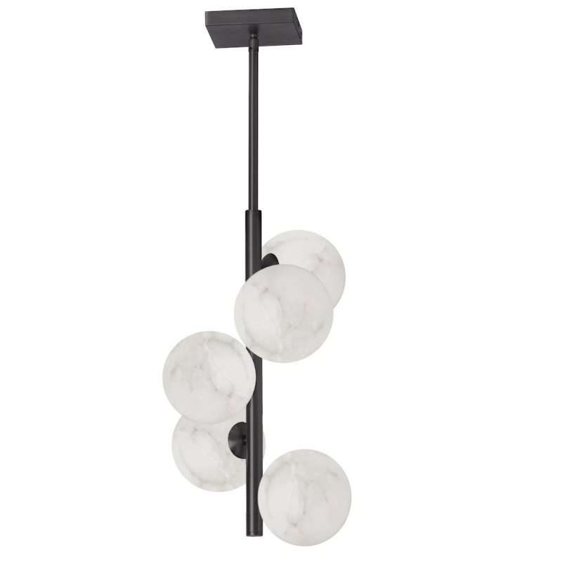 5 Light Matte Black Pendant W/ Alabaster Glass