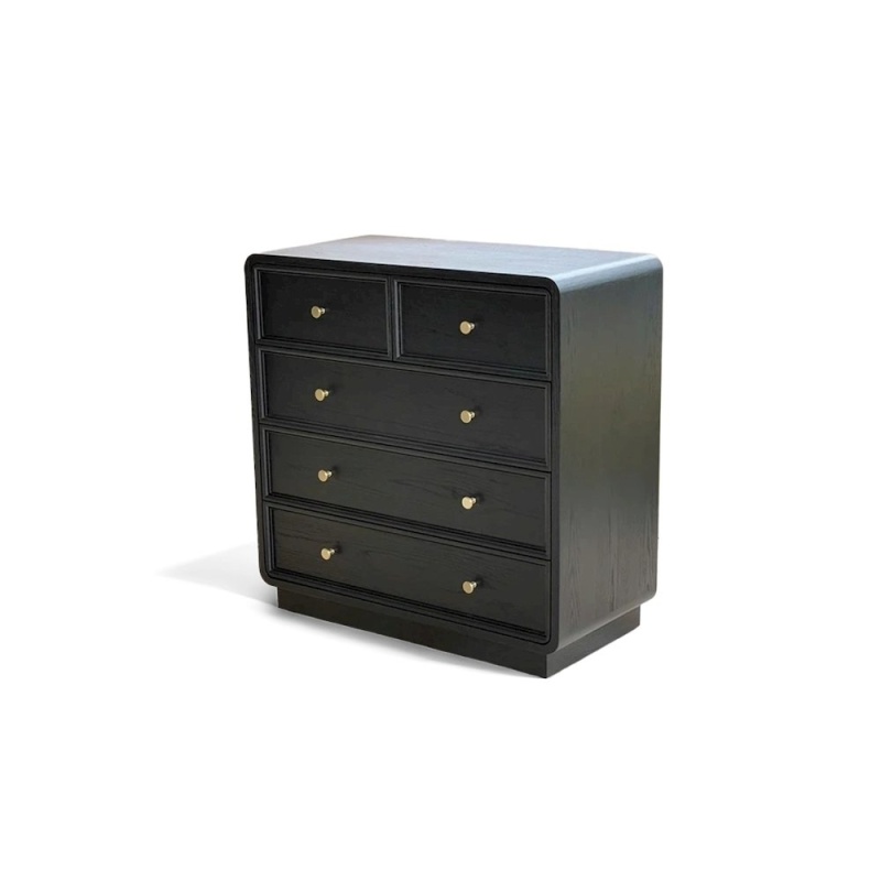 Deco 5 Drawer Dresser, Black Satin Color