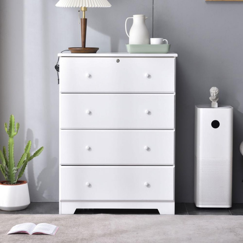 Better Home Products Isabela Solid Pine Wood 4 Drawer Chest Dresser In White