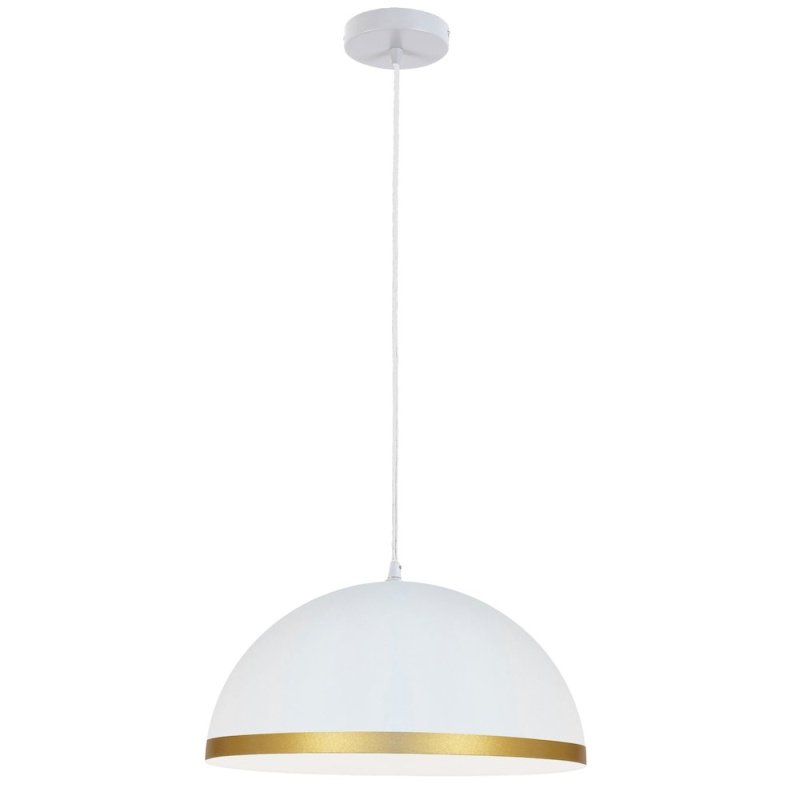 1 Light Incandescent Pendant Matte White With Gold Trim