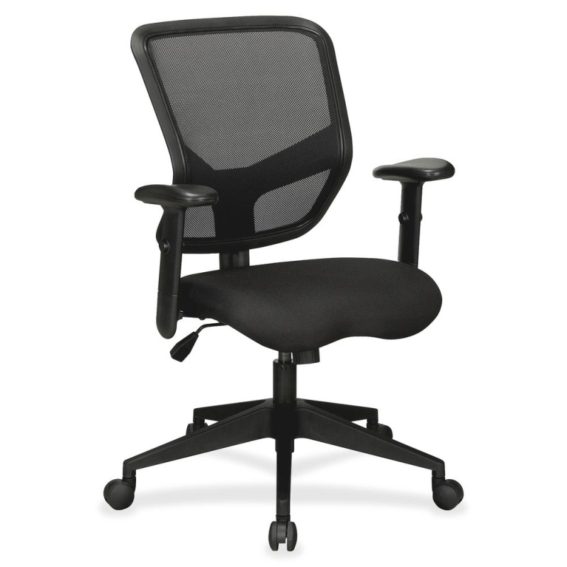 Lorell Executive Mesh Mid-Back Chair - Black Fabric Seat - Black Back - 5-Star Base - 1 Each