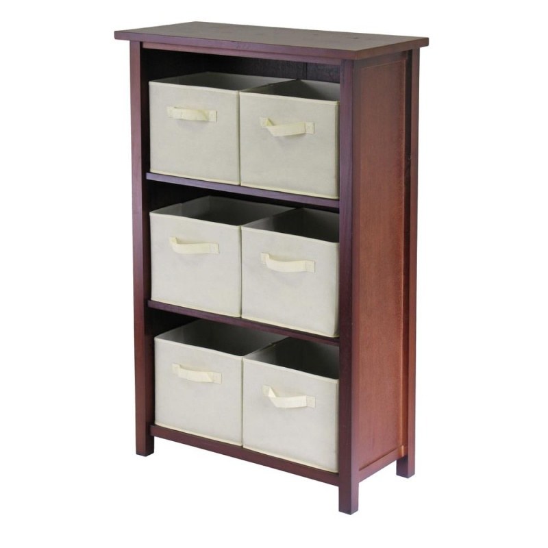 Verona 3- Section M Storage Shelf With 6 Foldable Beige Color Fabric Baskets