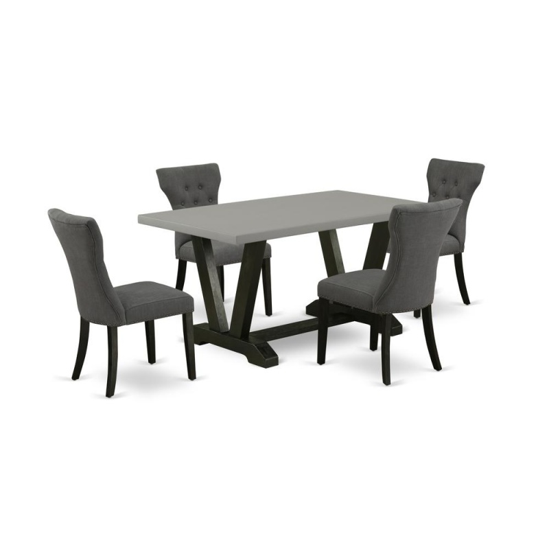 East West Furniture 5-Piece Kitchen Dinette Set Included 4 Kitchen Dining Chairs Upholstered Seat And High Button Tufted Chair Back And Rectangular Table With Cement Color Rectangular Table Top - Blac