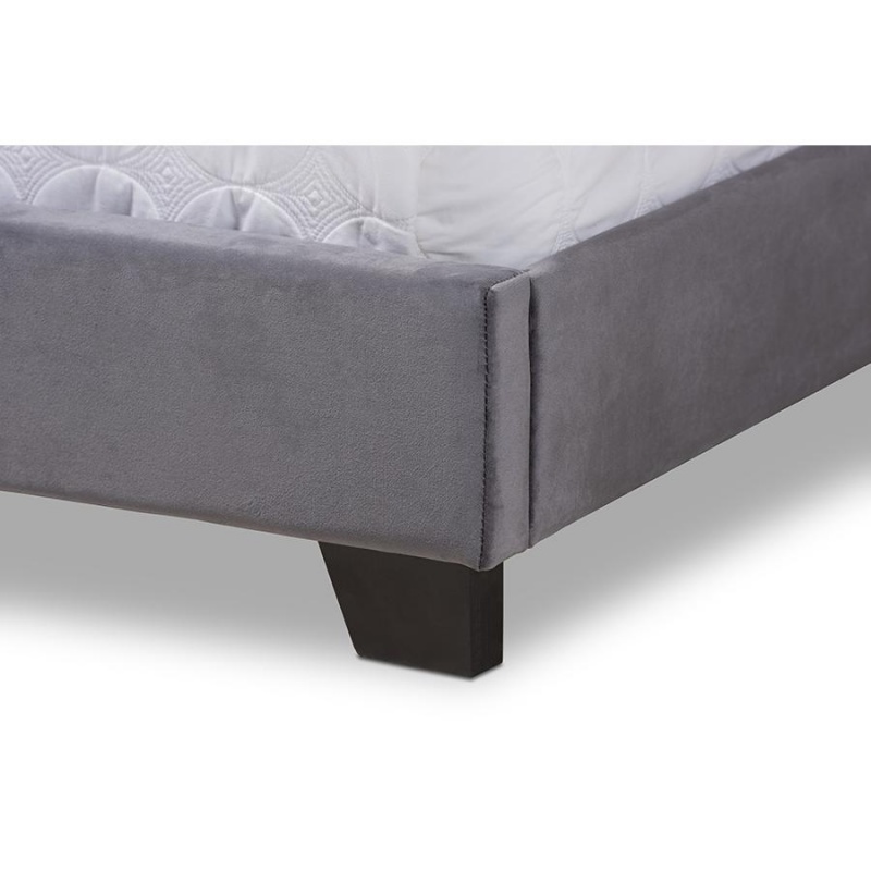 Darcy Luxe And Glamour Dark Grey Velvet Upholstered Full Size Bed
