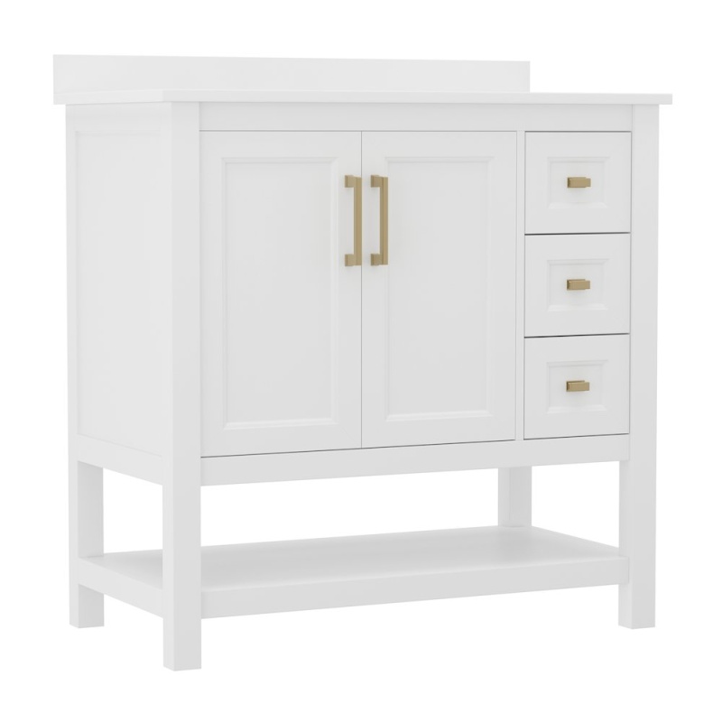 36In Bathroom Vanity With Storage Drawers and Sink Combo, White Frame