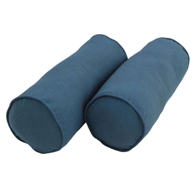 20-Inch By 8-Inch Double-Corded Solid Twill Bolster Pillows With Inserts (Set Of 2), Indigo