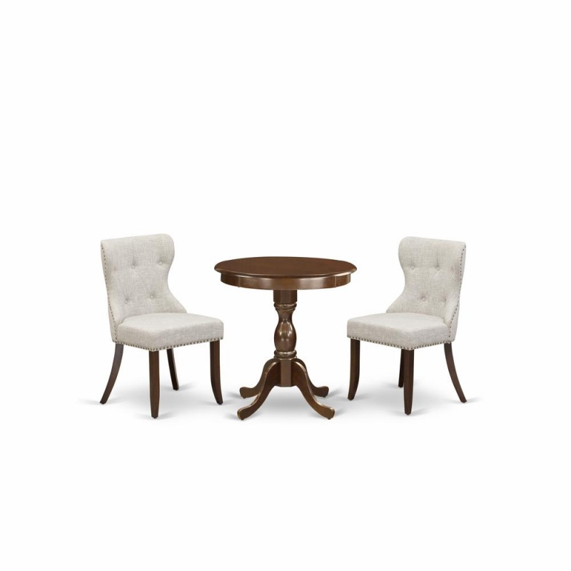 East West Furniture - Essi3-Mah-35 - 3-Pc Dinette Set - 2 Kitchen Parson Chairs And 1 Dining Room Table (Mahogany Finish)