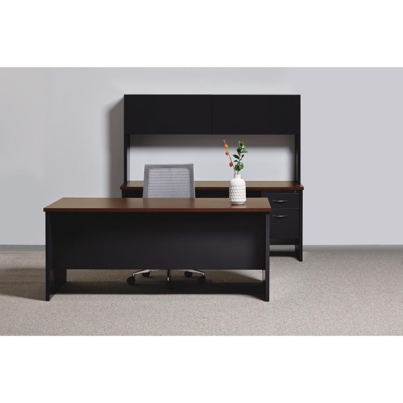 Lorell Walnut Laminate Commercial Steel Right-Pedestal Credenza - 2-Drawer - 72" X 24" , 1.1" Top - 2 X Box, File Drawer(S) - Single Pedestal On Right Side - Material: Steel - Finish: Walnut Laminate,