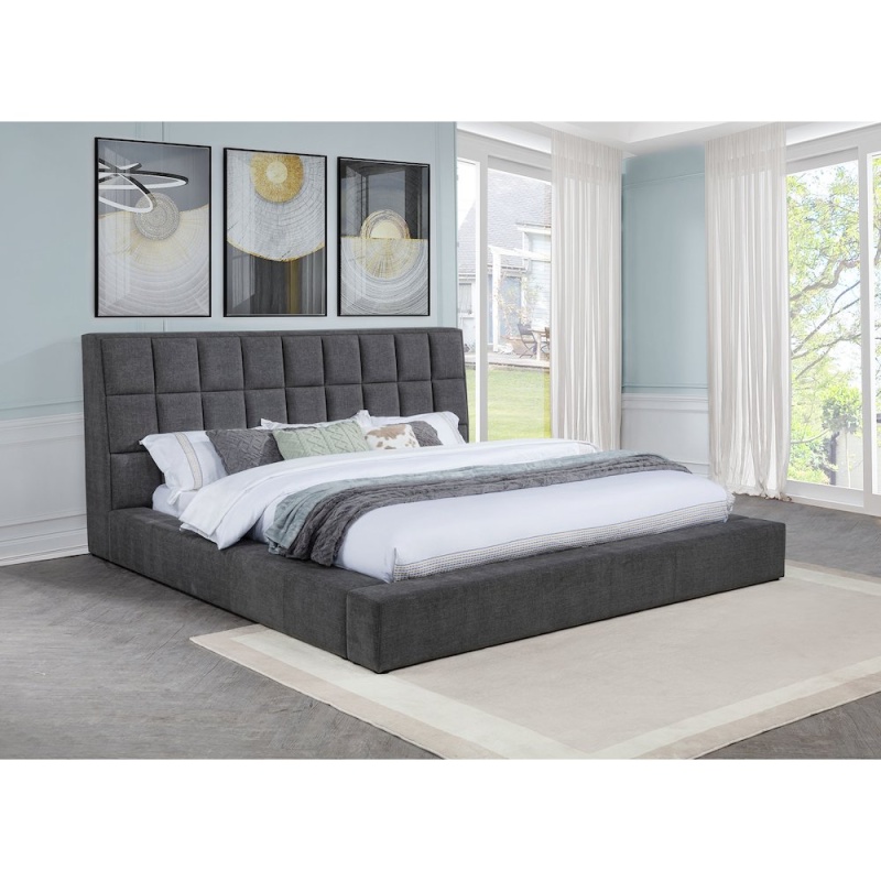Dreux Upholstered Queen Panel Platform Bed Grey