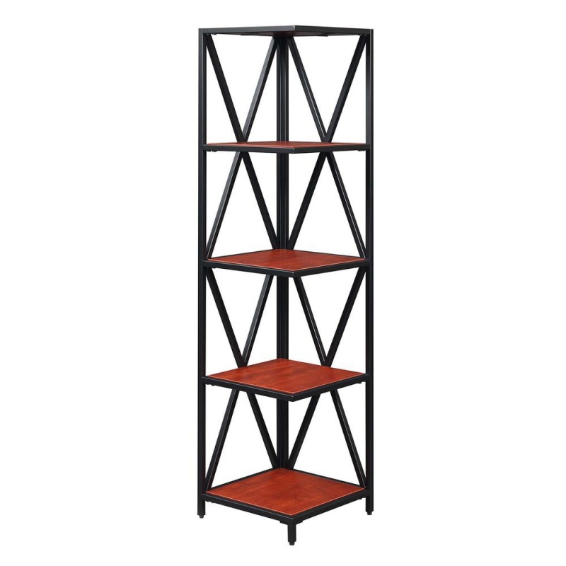 Tucson Metal 5 Tier Corner Bookcase, Cherry/Black
