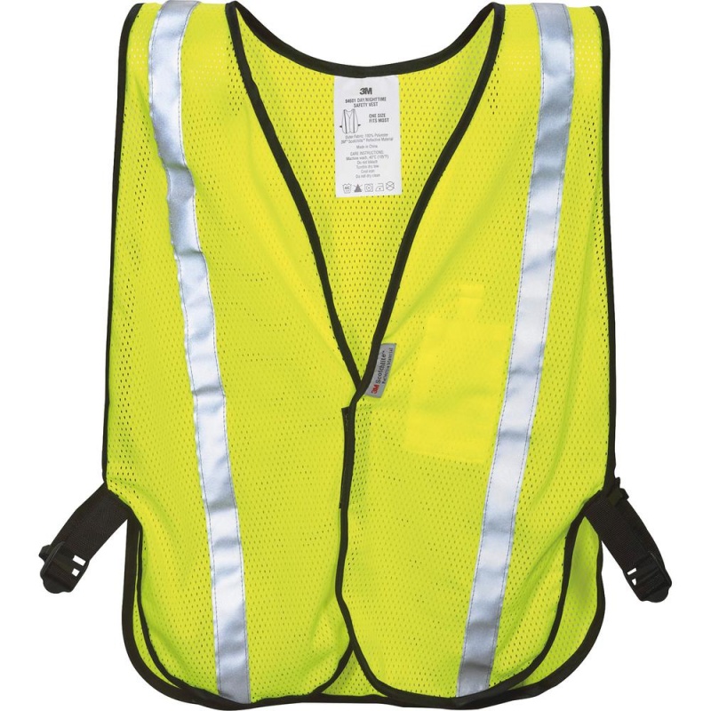 3M Reflective Safety Vest - Visibility Protection - Polyester - Yellow - Lightweight, Reflective, Adjustable Strap, Breathable, Hook & Loop Closure, Pocket - 1 Each