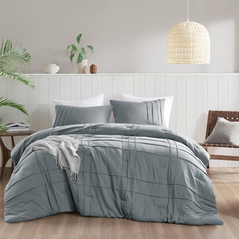 Porter Soft Washed Pleated Comforter Set, Blue/Grey Color