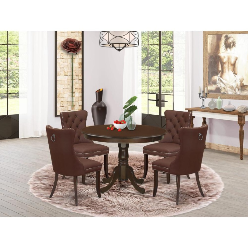 5 Piece Dinette Set Contains A Round Kitchen Table With Pedestal